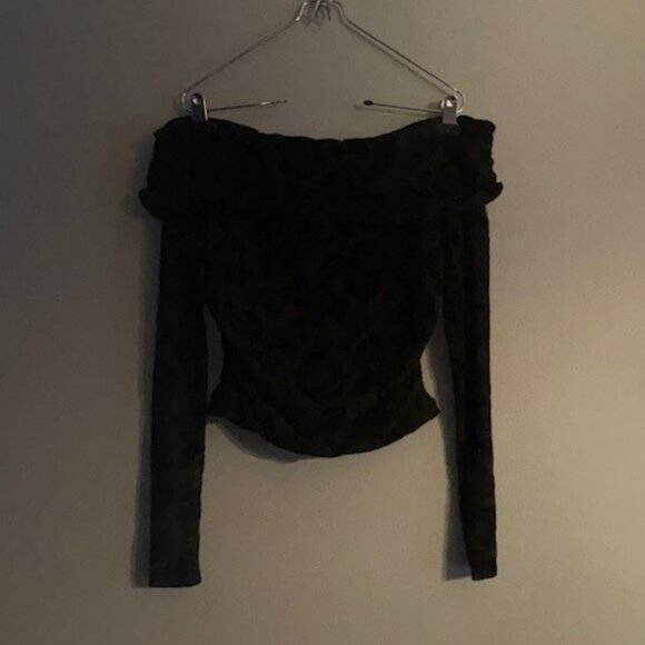 Wild Fable Black Smocked Velvet Off Shoulder Top - Picture 3 of 5